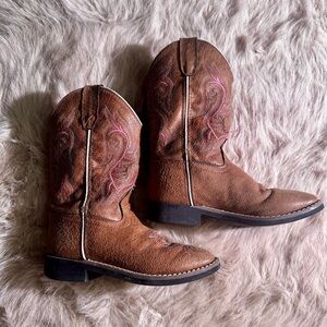 Toddler Girl Brown Pink Western Cowboy Boots | Size 1 | Leather Made in India